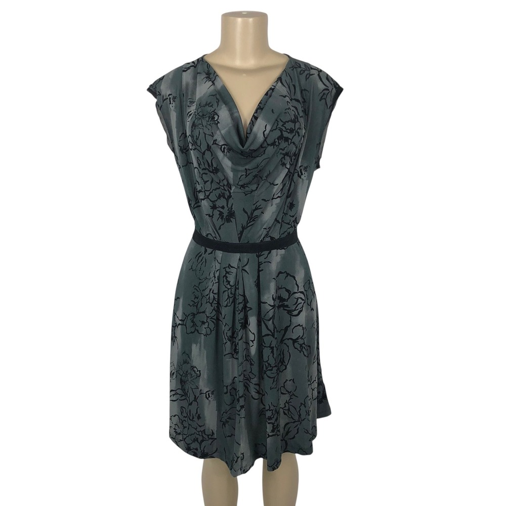 Vera Wang‎ Dark Floral Print Cowl Neck Cap Sleeve Mini Dress Size M Whimsigoth